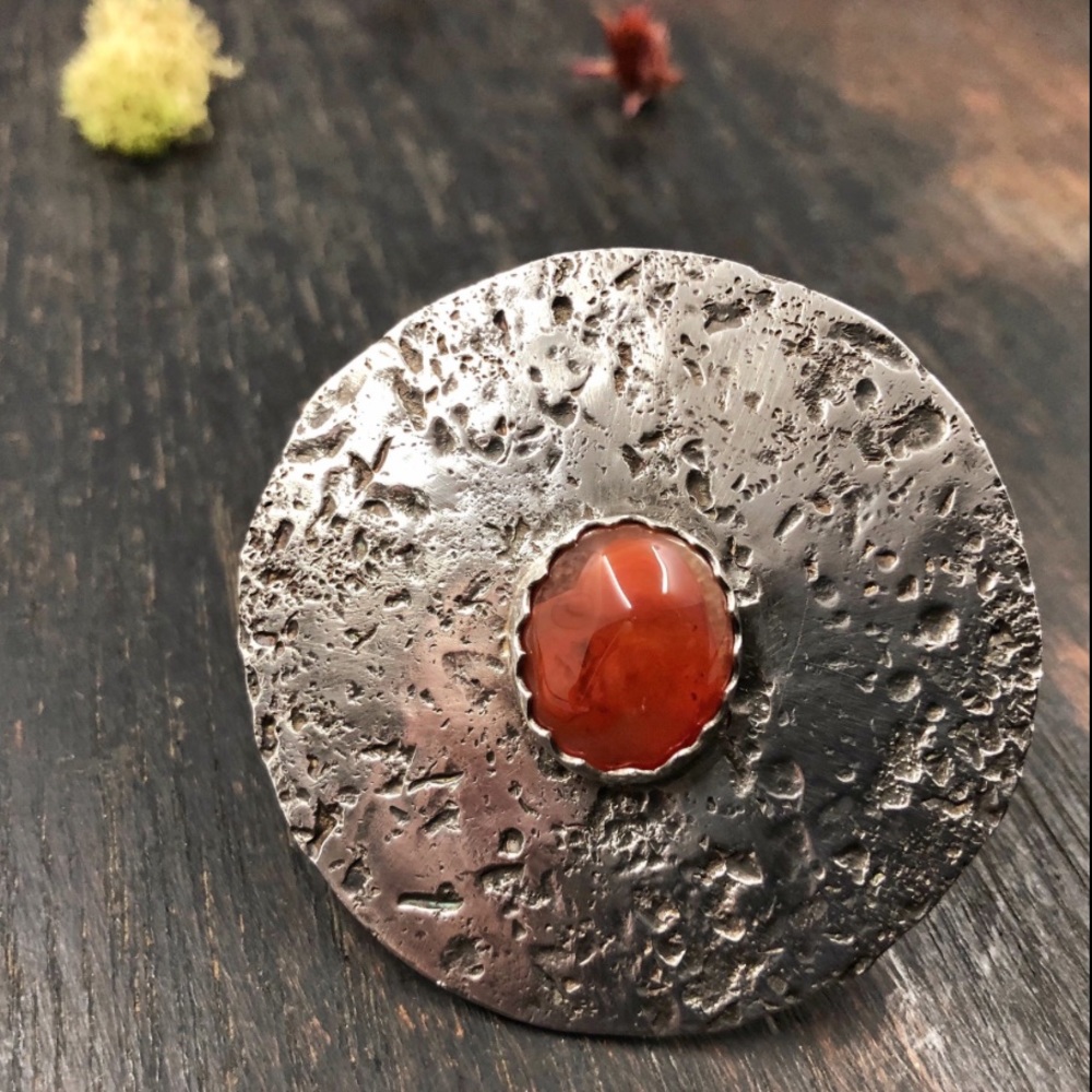 .925 Sterling Silver Ring Orange Carnelian Sun Goddess Statement Jewelry 6.5